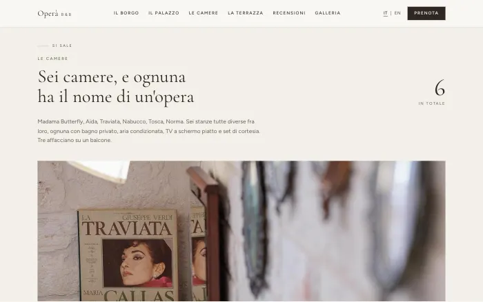 La sezione delle camere di Operà: «Sei camere, e ognuna ha il nome di un'opera»